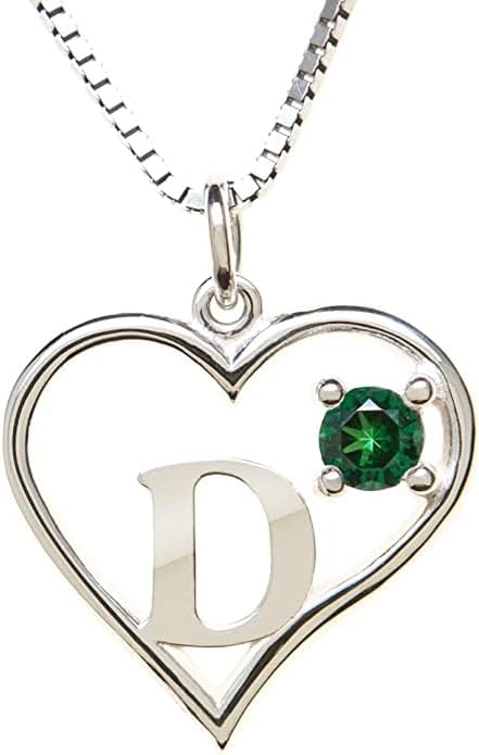 Silver Sterling Necklace Initial Letter A-Z Birthstone for Women – Personalized Custom Jewelry Pendant with Heart Design Customized Dainty Charm for Wife Girlfriend Mom – 18" Box Chain