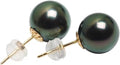 Gifts for Wife Anniversary 18K Gold Pearl Stud Earrings for Women- Genuine Handpicked Nature Tahitian Black Pearls Earring- Birthday Christmas Mothers Day Valentine's Jewelry Gifts