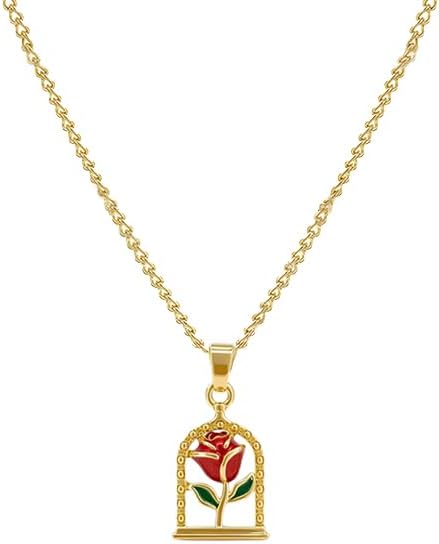ONLYJUMP Rose Alloy Necklace for Women Heart Pendant Copper Zircon Light Luxury Fashion Jewelry Dainty Romantic Statement Necklace for Daily Wear Ideal Valentine's Day Anniversary Birthday Gift