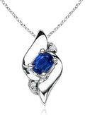 Angara Natural Blue Sapphire Pendant for Women | Shell Style Oval Sapphire and Diamond Pendant in 14K Solid Gold/Silver/Platinum With 18" Chain | September Birthday, Gemstone Jewelry Gift