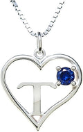 Silver Sterling Necklace Initial Letter A-Z Birthstone for Women – Personalized Custom Jewelry Pendant with Heart Design Customized Dainty Charm for Wife Girlfriend Mom – 18" Box Chain