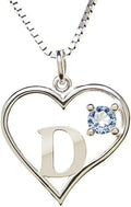 Silver Sterling Necklace Initial Letter A-Z Birthstone for Women – Personalized Custom Jewelry Pendant with Heart Design Customized Dainty Charm for Wife Girlfriend Mom – 18" Box Chain