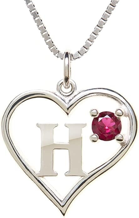 Silver Sterling Necklace Initial Letter A-Z Birthstone for Women – Personalized Custom Jewelry Pendant with Heart Design Customized Dainty Charm for Wife Girlfriend Mom – 18" Box Chain