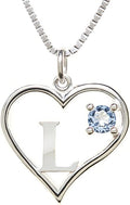 Silver Sterling Necklace Initial Letter A-Z Birthstone for Women – Personalized Custom Jewelry Pendant with Heart Design Customized Dainty Charm for Wife Girlfriend Mom – 18" Box Chain
