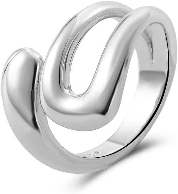 Chunky Rings For Women, Gold Silver Thumb Ring Asymmetrical Wavy Curve Ring Adjustable Non Tarnish Dainty Stainless Steel New Year Anniversary Birthday Jewelry Gift