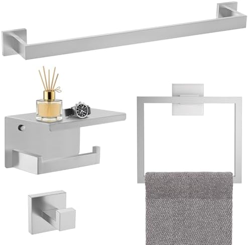 TURS Bathroom Hardware Set Brushed Nickel 4-Piece Towel Bar Set Include 24 Inch by TURS