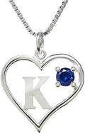 Silver Sterling Necklace Initial Letter A-Z Birthstone for Women – Personalized Custom Jewelry Pendant with Heart Design Customized Dainty Charm for Wife Girlfriend Mom – 18" Box Chain