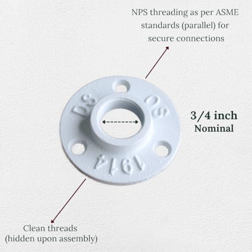3/4" FLANGE Industrial Threaded Black Iron Pipe Fittings; White Satin Finish - Image 3