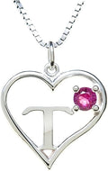 Silver Sterling Necklace Initial Letter A-Z Birthstone for Women – Personalized Custom Jewelry Pendant with Heart Design Customized Dainty Charm for Wife Girlfriend Mom – 18" Box Chain