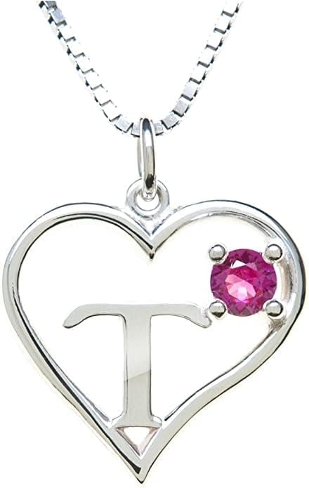 Silver Sterling Necklace Initial Letter A-Z Birthstone for Women – Personalized Custom Jewelry Pendant with Heart Design Customized Dainty Charm for Wife Girlfriend Mom – 18" Box Chain