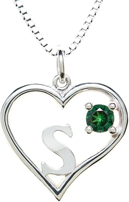 Silver Sterling Necklace Initial Letter A-Z Birthstone for Women – Personalized Custom Jewelry Pendant with Heart Design Customized Dainty Charm for Wife Girlfriend Mom – 18" Box Chain