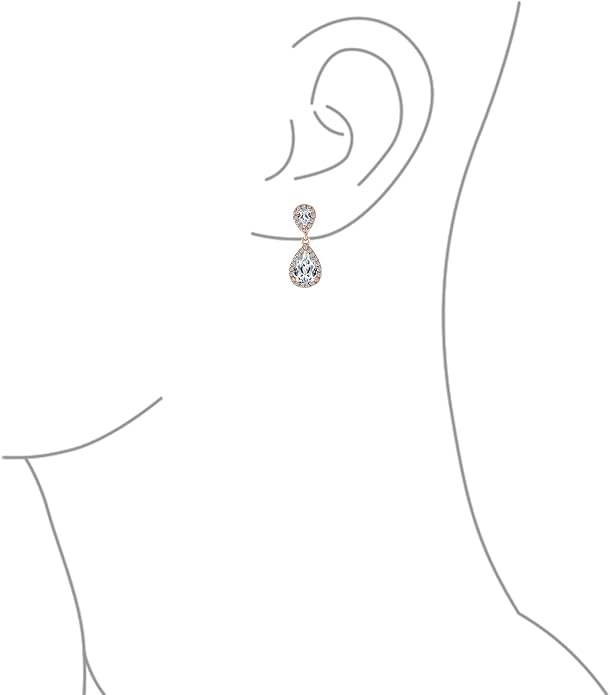 Vintage Style Bridal Cubic Zirconia Simulated Gemstone AAA CZ Halo Dangle Teardrop Chandelier Clip On Earrings For Women Silver Rose Gold Plated in Black Purple Blue Red Rose Pink Green Clear