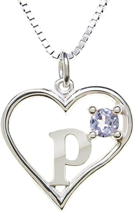 Silver Sterling Necklace Initial Letter A-Z Birthstone for Women – Personalized Custom Jewelry Pendant with Heart Design Customized Dainty Charm for Wife Girlfriend Mom – 18" Box Chain