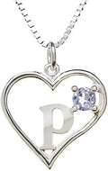 Silver Sterling Necklace Initial Letter A-Z Birthstone for Women – Personalized Custom Jewelry Pendant with Heart Design Customized Dainty Charm for Wife Girlfriend Mom – 18" Box Chain