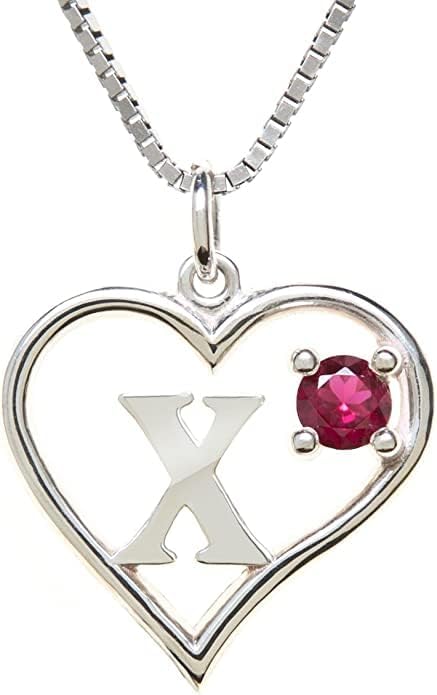 Silver Sterling Necklace Initial Letter A-Z Birthstone for Women – Personalized Custom Jewelry Pendant with Heart Design Customized Dainty Charm for Wife Girlfriend Mom – 18" Box Chain