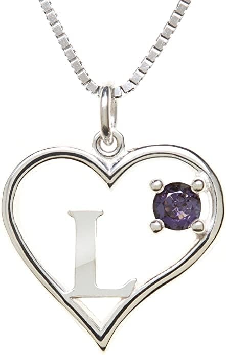 Silver Sterling Necklace Initial Letter A-Z Birthstone for Women – Personalized Custom Jewelry Pendant with Heart Design Customized Dainty Charm for Wife Girlfriend Mom – 18" Box Chain