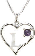 Silver Sterling Necklace Initial Letter A-Z Birthstone for Women – Personalized Custom Jewelry Pendant with Heart Design Customized Dainty Charm for Wife Girlfriend Mom – 18" Box Chain