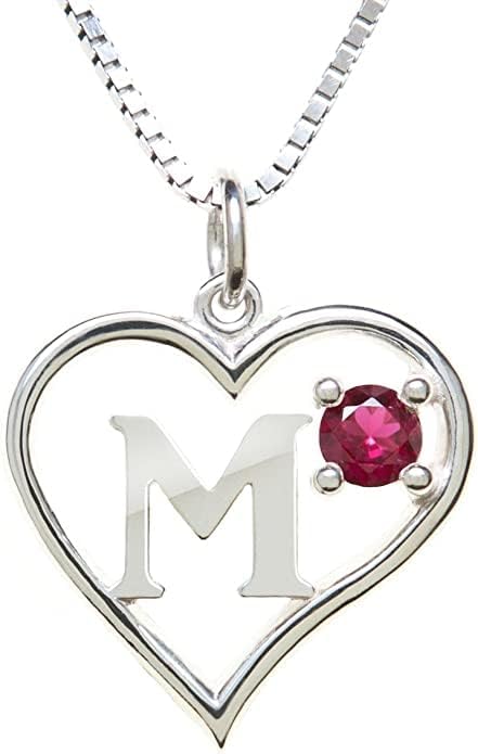 Silver Sterling Necklace Initial Letter A-Z Birthstone for Women – Personalized Custom Jewelry Pendant with Heart Design Customized Dainty Charm for Wife Girlfriend Mom – 18" Box Chain