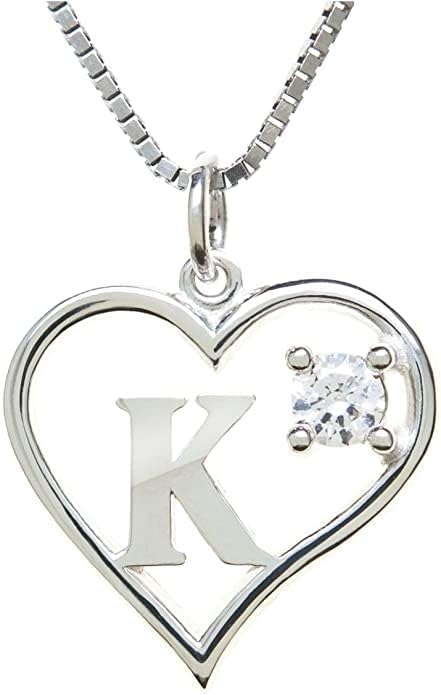 Silver Sterling Necklace Initial Letter A-Z Birthstone for Women – Personalized Custom Jewelry Pendant with Heart Design Customized Dainty Charm for Wife Girlfriend Mom – 18" Box Chain
