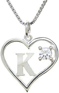 Silver Sterling Necklace Initial Letter A-Z Birthstone for Women – Personalized Custom Jewelry Pendant with Heart Design Customized Dainty Charm for Wife Girlfriend Mom – 18" Box Chain