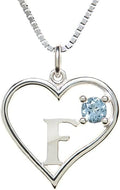 Silver Sterling Necklace Initial Letter A-Z Birthstone for Women – Personalized Custom Jewelry Pendant with Heart Design Customized Dainty Charm for Wife Girlfriend Mom – 18" Box Chain