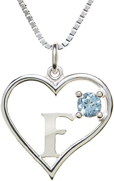 Silver Sterling Necklace Initial Letter A-Z Birthstone for Women – Personalized Custom Jewelry Pendant with Heart Design Customized Dainty Charm for Wife Girlfriend Mom – 18" Box Chain