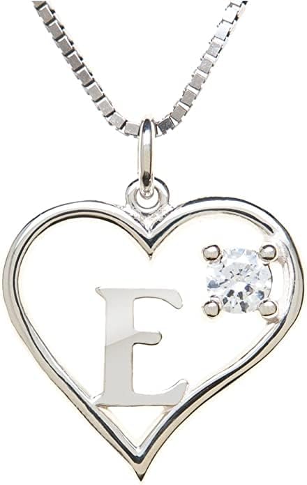 Silver Sterling Necklace Initial Letter A-Z Birthstone for Women – Personalized Custom Jewelry Pendant with Heart Design Customized Dainty Charm for Wife Girlfriend Mom – 18" Box Chain