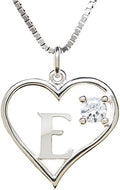 Silver Sterling Necklace Initial Letter A-Z Birthstone for Women – Personalized Custom Jewelry Pendant with Heart Design Customized Dainty Charm for Wife Girlfriend Mom – 18" Box Chain