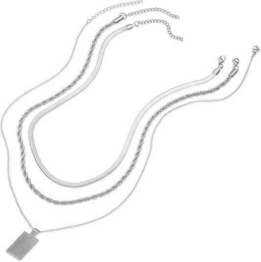 Evabelle Gold Layered Necklace for Women Trendy Jewelry 14K Real Gold Plated Chunky Chain Stackable Necklaces Dainty Choker Necklaces Rectangle Square Pendant