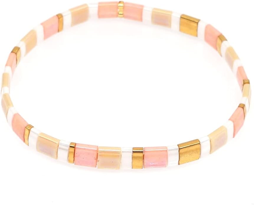 Sonateomber Tila Flat Beaded Stretch Bracelets for Women, Trendy Unique Colorful Square Beads Handmade Stack Bracelet Friendship Accessories Fashion Jewelry Gift
