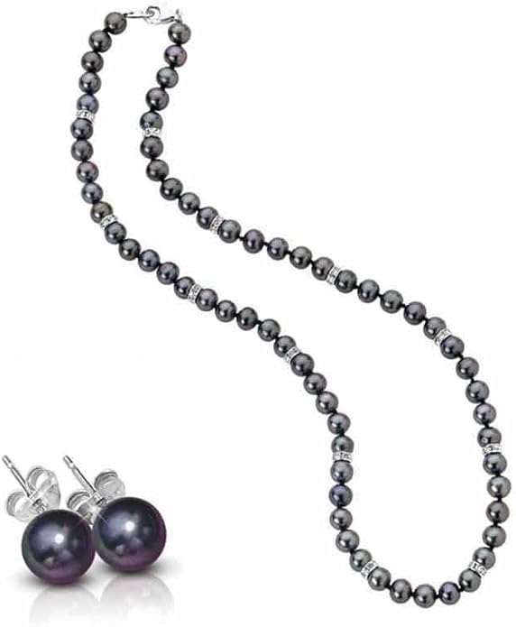 Midnight Spell Black Pearl Necklace with Matching Earrings, Black Pearl Jewelry Set, Jewelry Set for Her #1333-0360