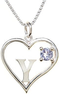 Silver Sterling Necklace Initial Letter A-Z Birthstone for Women – Personalized Custom Jewelry Pendant with Heart Design Customized Dainty Charm for Wife Girlfriend Mom – 18" Box Chain