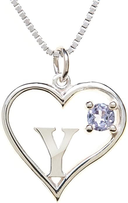 Silver Sterling Necklace Initial Letter A-Z Birthstone for Women – Personalized Custom Jewelry Pendant with Heart Design Customized Dainty Charm for Wife Girlfriend Mom – 18" Box Chain