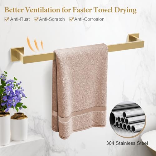 TURS 5-Piece Bathroom Hardware Set Brushed Gold Towel Bar Set Bath Towel Holder - Image 2