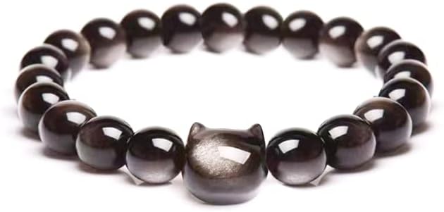 Money Attraction Cat Bracelet - Black Obsidian Women Bracelets -Wealth Prosperity Abundance Stone Bead Bracelet, Entrepreneur Business Luck Beaded Bracelets,Spiritual Mood Energy Cute Protection Stretch Bracelet,Health Good Luck Feng Shui Bracelets For...