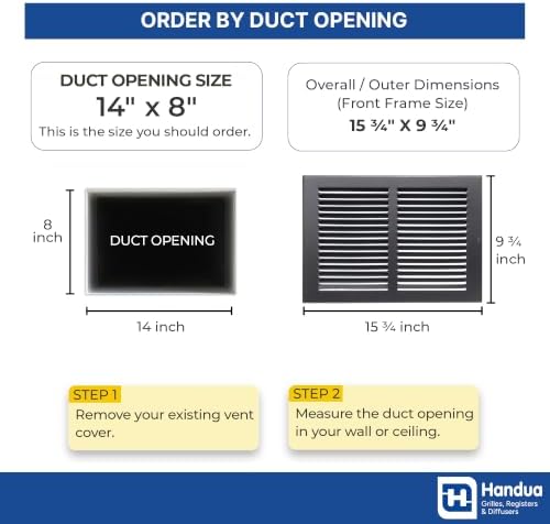 Fits 14x8 Duct Opening | Steel Return Air Grille by Handua | Vent Cover Grill - Image 2