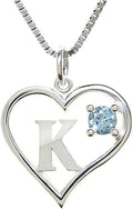 Silver Sterling Necklace Initial Letter A-Z Birthstone for Women – Personalized Custom Jewelry Pendant with Heart Design Customized Dainty Charm for Wife Girlfriend Mom – 18" Box Chain