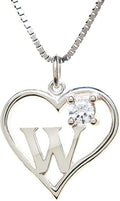 Silver Sterling Necklace Initial Letter A-Z Birthstone for Women – Personalized Custom Jewelry Pendant with Heart Design Customized Dainty Charm for Wife Girlfriend Mom – 18" Box Chain