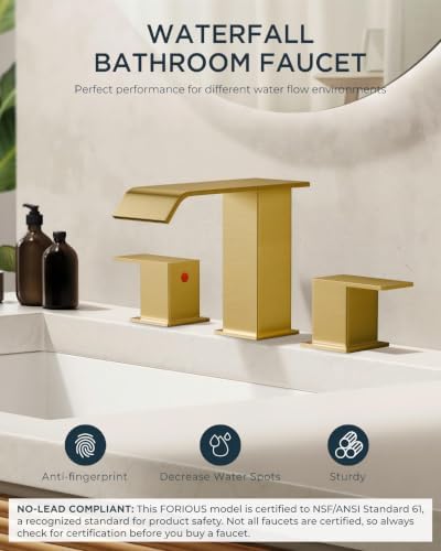 FORIOUS Bathroom Sink Faucets 3 Hole 2 Pack 8 Inch Widespread Brushed Gold - Image 6
