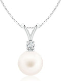 Angara Freshwater Pearl Pendant for Women | Freshwater Pearl V-Bale Pendant in 14K Solid Gold/Platinum With 18" Chain | June Birthday, Anniversary, Gemstone Jewelry Gift