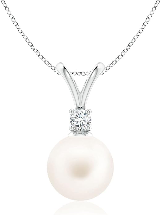 Angara Freshwater Pearl Pendant for Women | Freshwater Pearl V-Bale Pendant in 14K Solid Gold/Platinum With 18" Chain | June Birthday, Anniversary, Gemstone Jewelry Gift