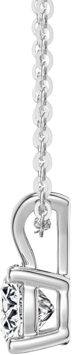 MSBLUE 1ct Round Moissanite Solitaire V-Bale Pendant Necklace, Sterling Silver with 14K White Gold Vermeil, Rhodium Finish