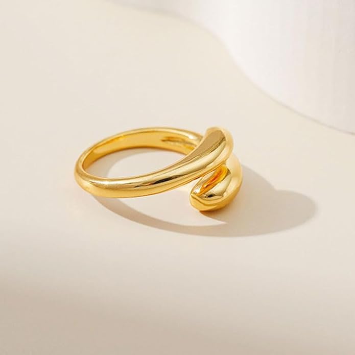 Chunky Rings For Women, Gold Silver Thumb Ring Asymmetrical Wavy Curve Ring Adjustable Non Tarnish Dainty Stainless Steel New Year Anniversary Birthday Jewelry Gift