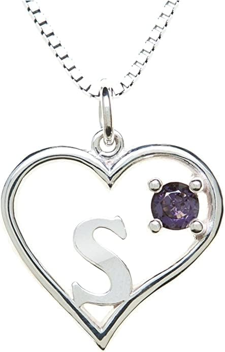Silver Sterling Necklace Initial Letter A-Z Birthstone for Women – Personalized Custom Jewelry Pendant with Heart Design Customized Dainty Charm for Wife Girlfriend Mom – 18" Box Chain