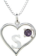 Silver Sterling Necklace Initial Letter A-Z Birthstone for Women – Personalized Custom Jewelry Pendant with Heart Design Customized Dainty Charm for Wife Girlfriend Mom – 18" Box Chain
