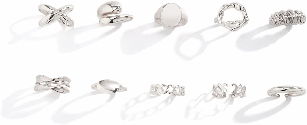 MIFYNN Chunky Gold Rings for Women Gold Silver Adjustable Thick Ring Fashion Statement Ring Open Dome Ring Chunky Silver Rings Geometric Curved Minimalist Simple Rings