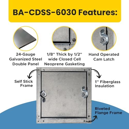 Best 14" x 14" Self-Stick Duct Access Door – 1" Fiberglass Insulated Steel HVAC - Image 3