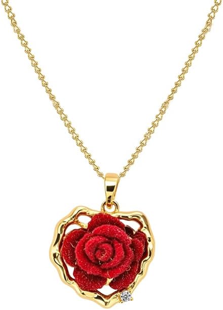 ONLYJUMP Rose Alloy Necklace for Women Heart Pendant Copper Zircon Light Luxury Fashion Jewelry Dainty Romantic Statement Necklace for Daily Wear Ideal Valentine's Day Anniversary Birthday Gift
