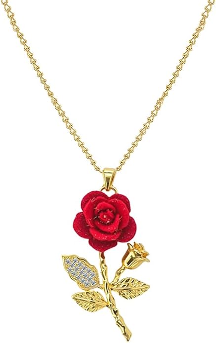 ONLYJUMP Rose Alloy Necklace for Women Heart Pendant Copper Zircon Light Luxury Fashion Jewelry Dainty Romantic Statement Necklace for Daily Wear Ideal Valentine's Day Anniversary Birthday Gift