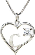 Silver Sterling Necklace Initial Letter A-Z Birthstone for Women – Personalized Custom Jewelry Pendant with Heart Design Customized Dainty Charm for Wife Girlfriend Mom – 18" Box Chain